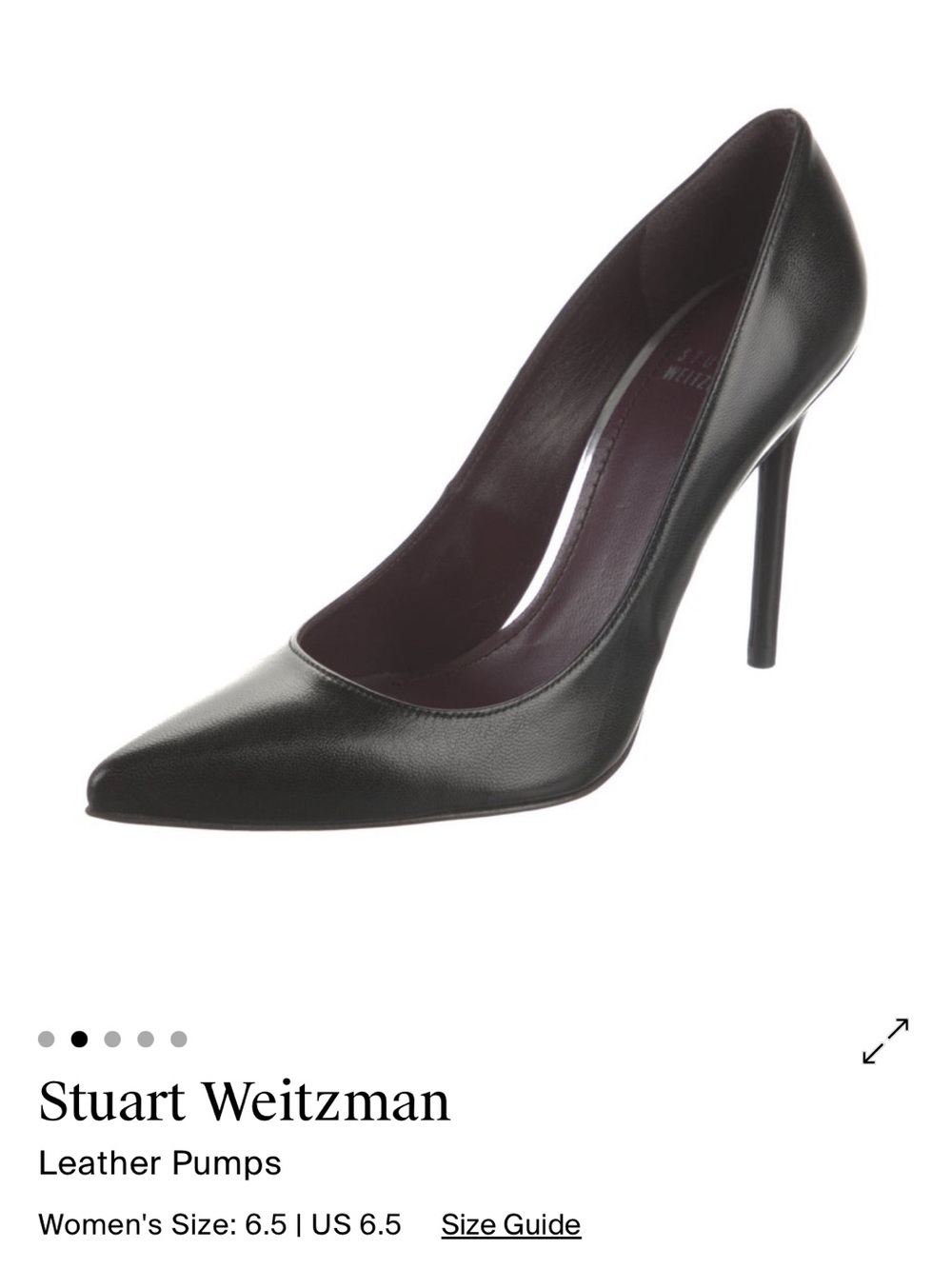 Stuart Weitzman Black Leather Pointed-Toe Stiletto Pumps - Picture 5 of 7
